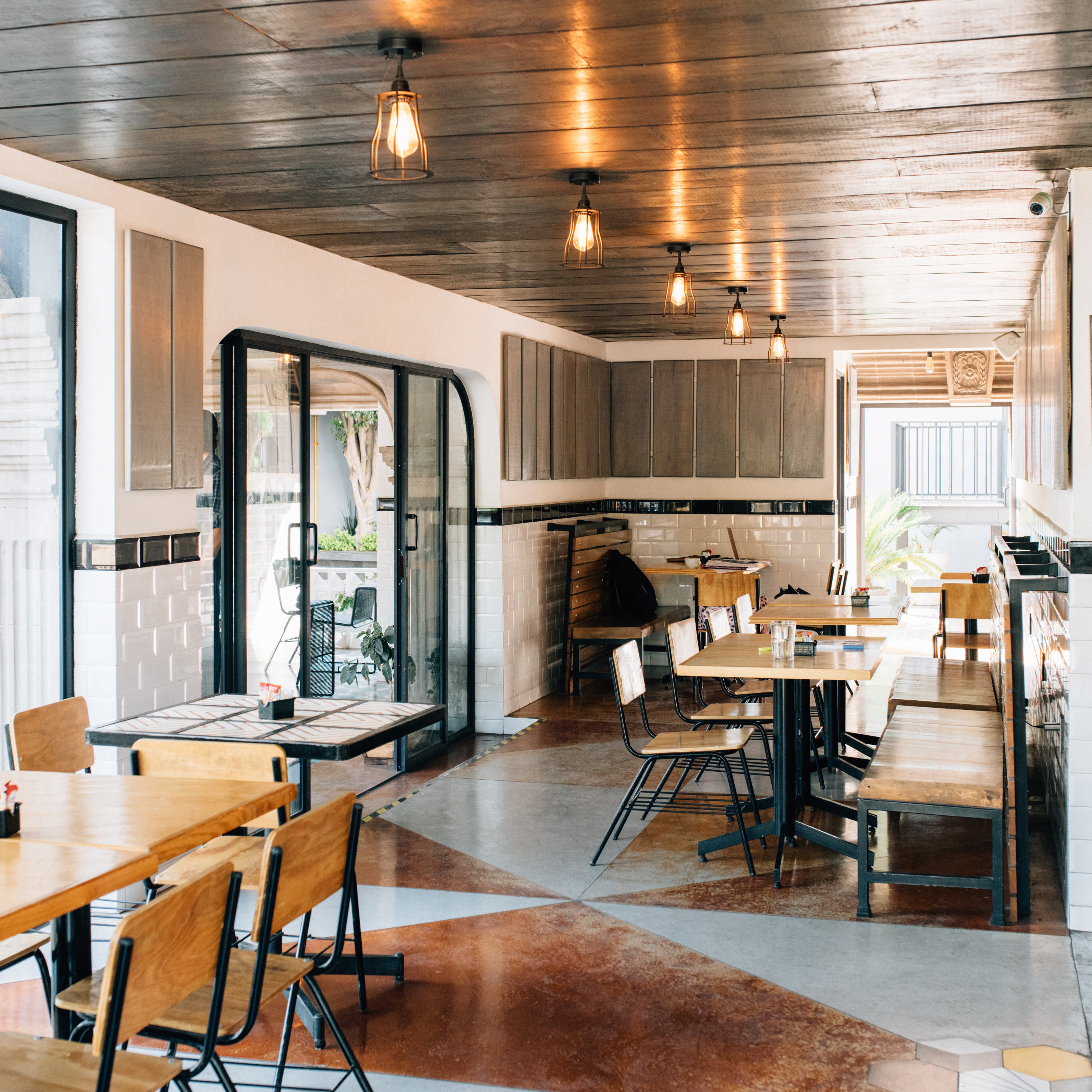 Cafe with chandeliers