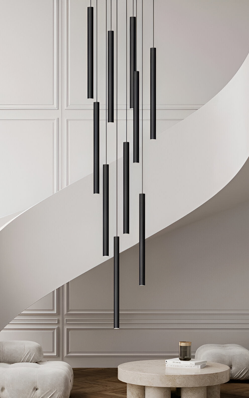 Modern hanging chandelier of a long shape