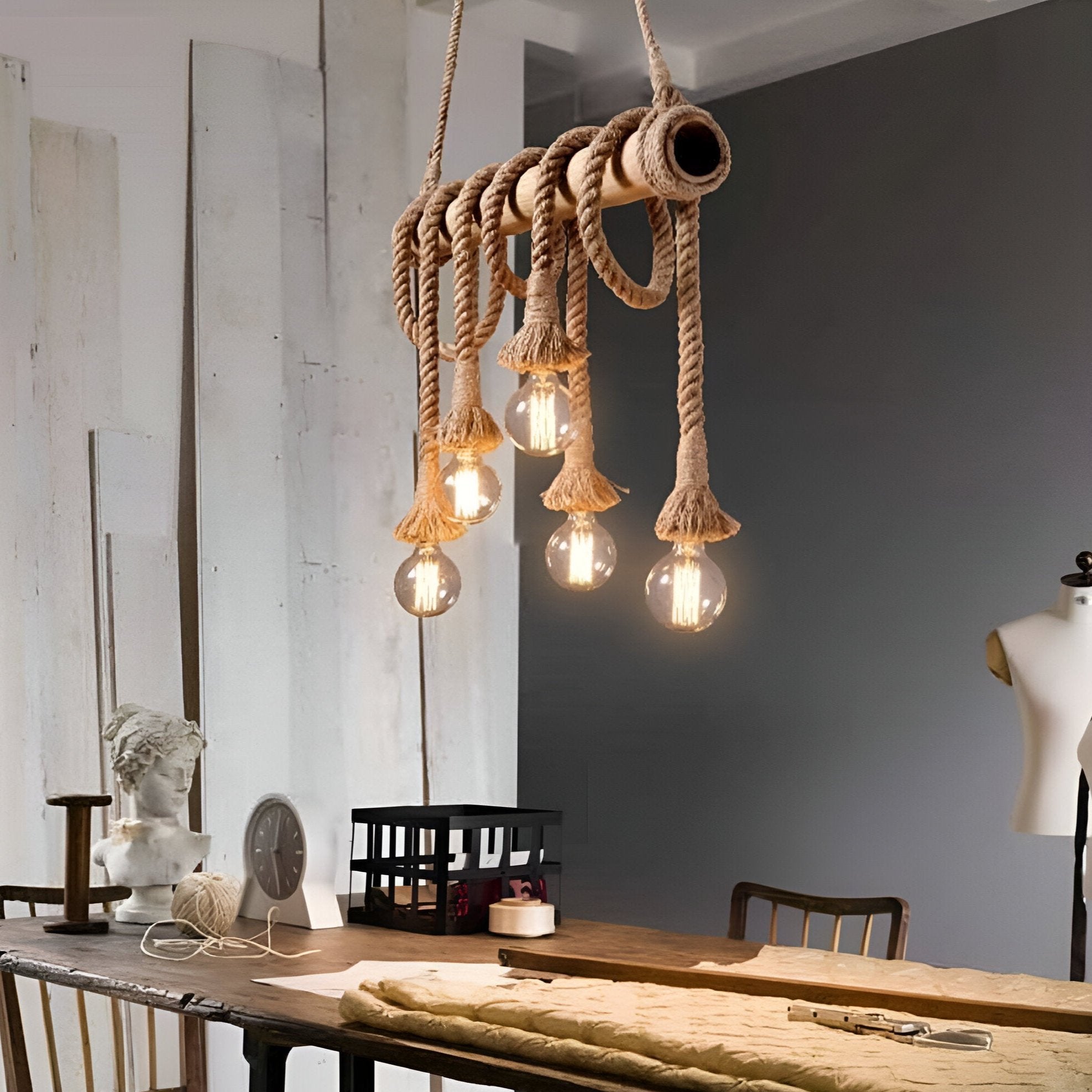 Bamboo rope pendant light